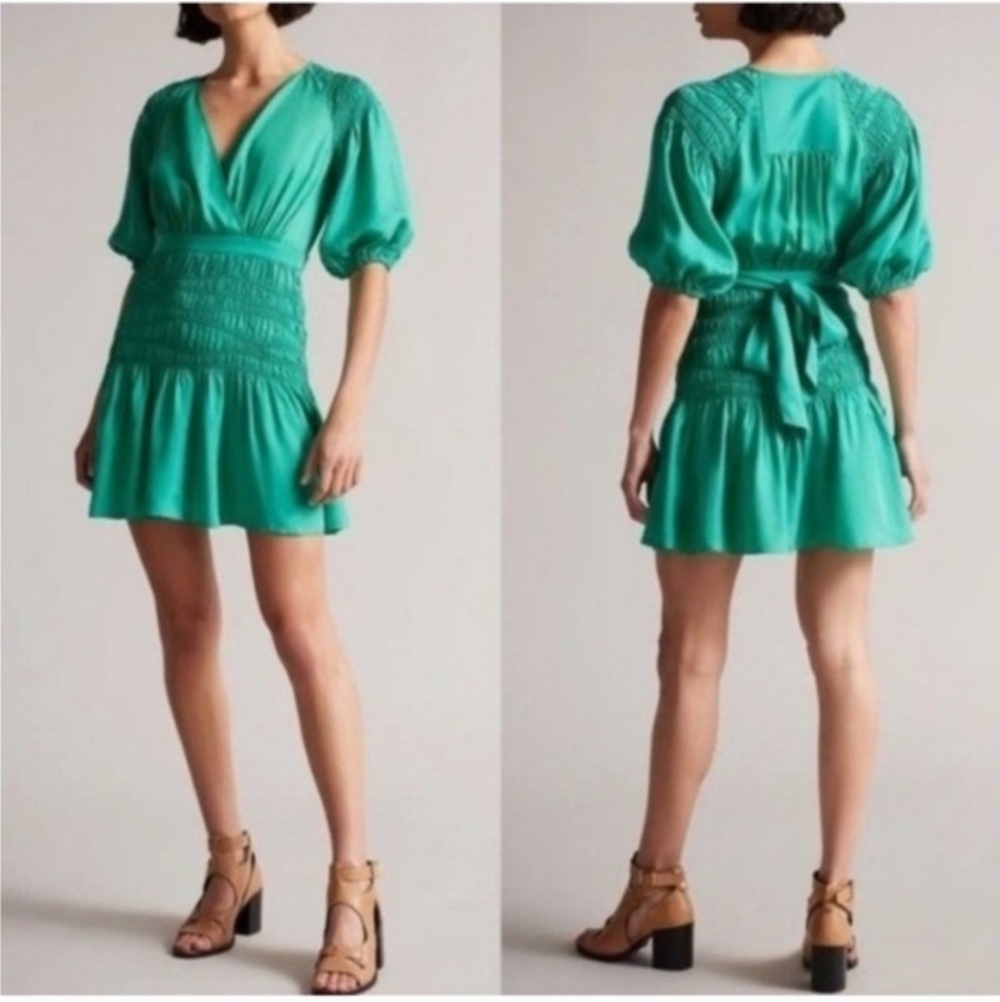 Ted Baker London Taluna Green Smock Panel Wrap Mini Dress Size US 8 / 3 NWT